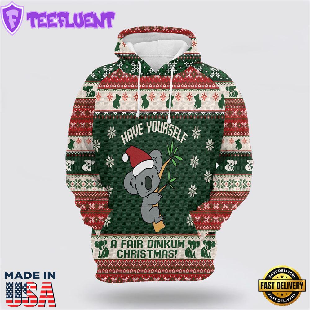 Koala Fair Dinkum Christmas All Over Print 3D Hoodie