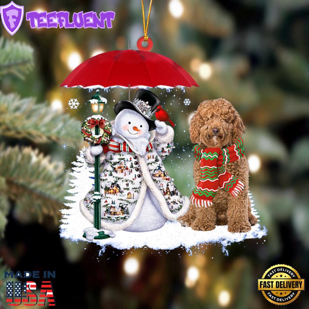 Labradoodle With Snowman Christmas Ornament, Gift For Christmas