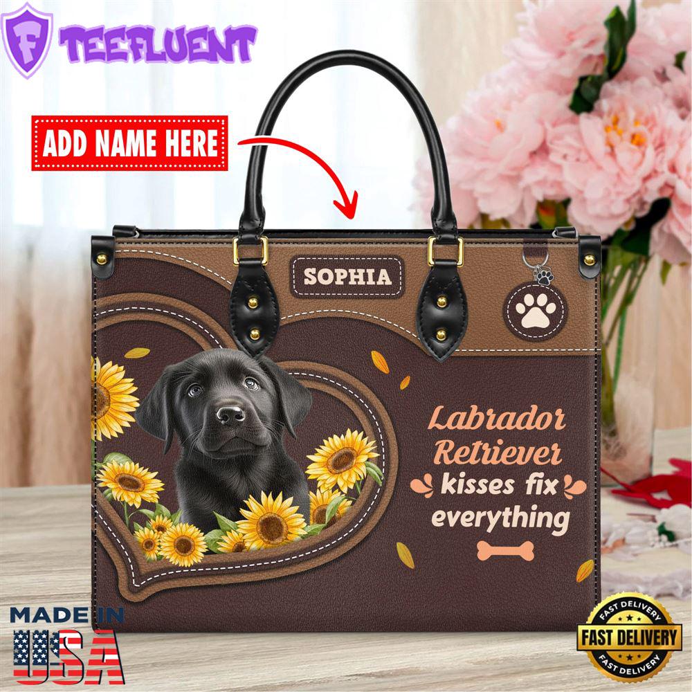 Labrador Retriever Dog Kisses Fix Everything Leather Handbag