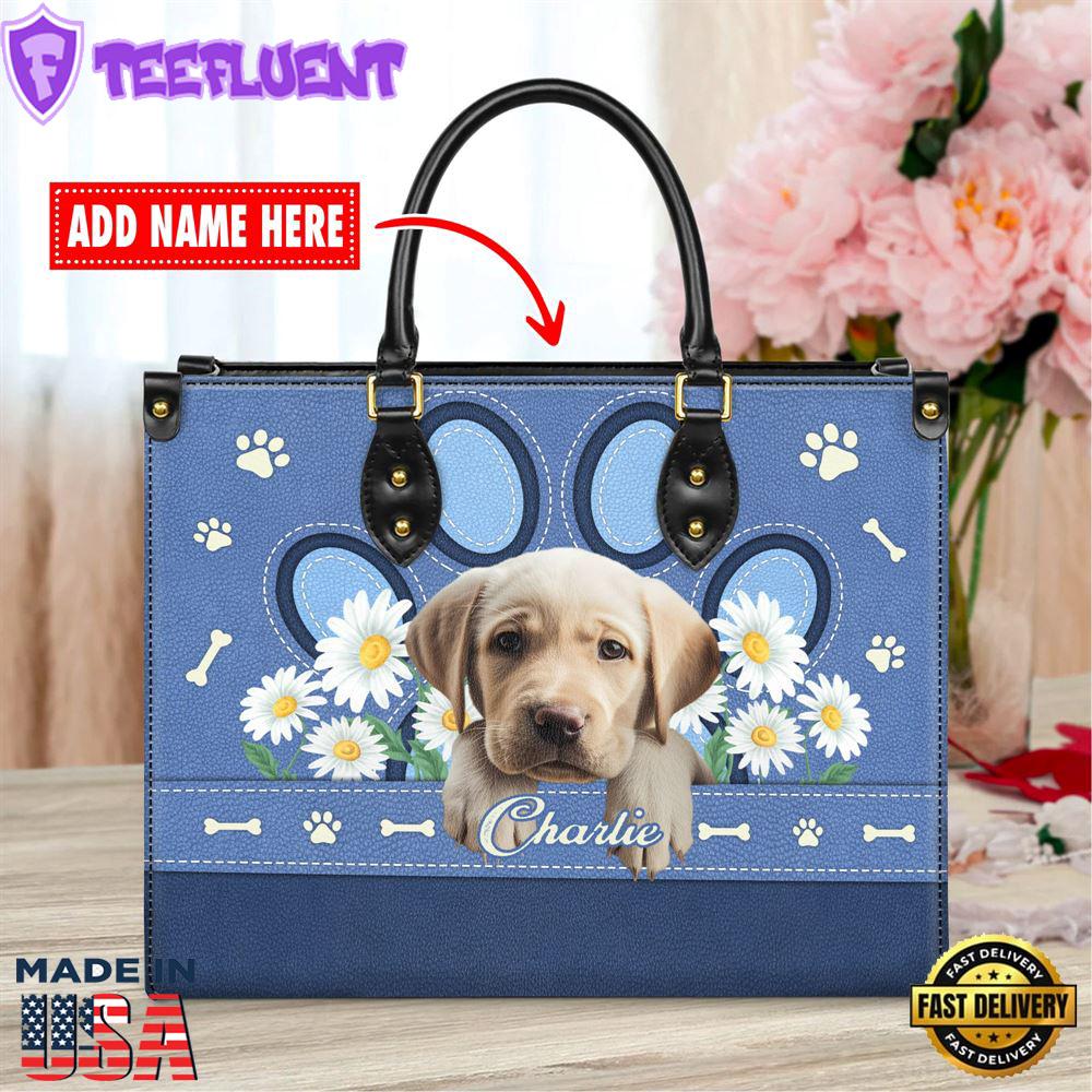 Labrador Retriever Dog Lover Leather Bag With Daisy Flowers
