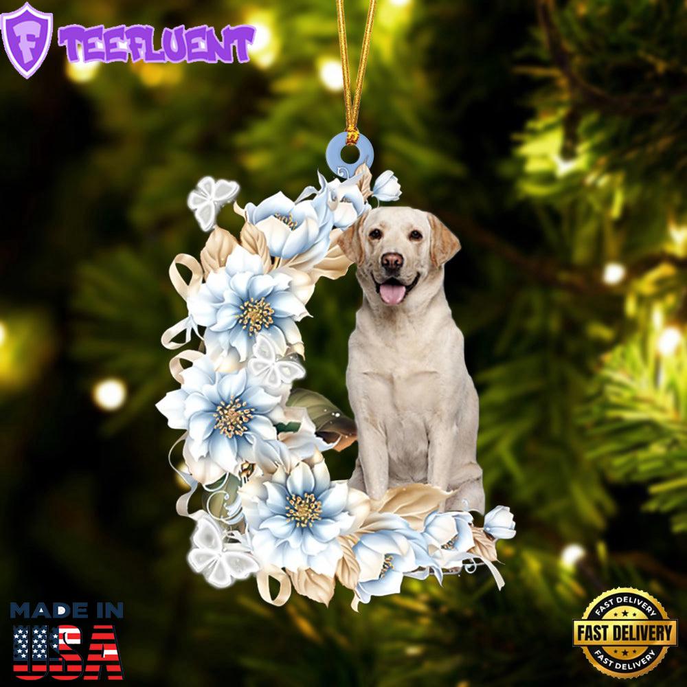 Labrador Retriever Flowers Moon Ornament, Gift For Christmas