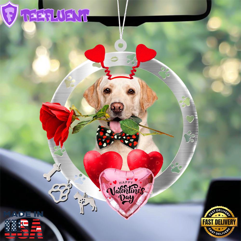 Labrador Retriever With Rose & Heart Balloon Ornament, Gift For Christmas