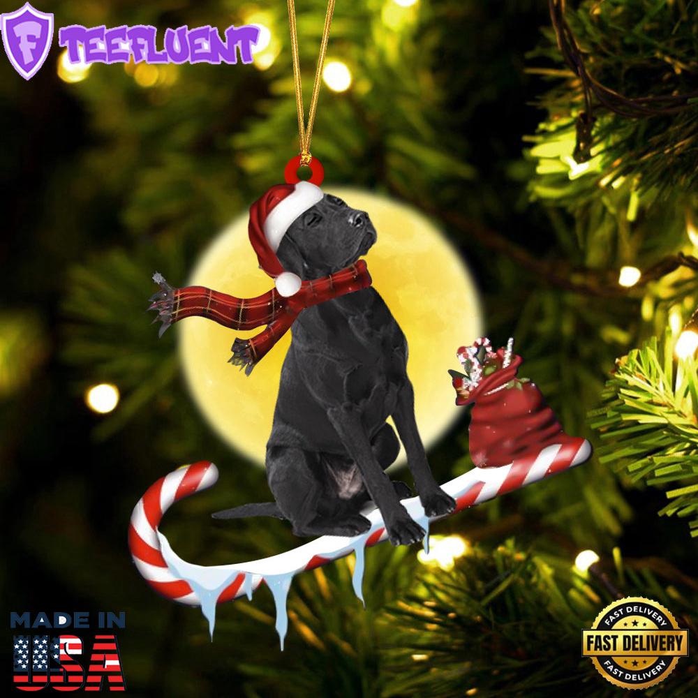 Labrador-Retriever（Black） On The Candy Cane Christmas Ornament, Gift For Christmas
