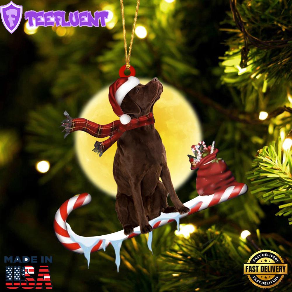 Labrador-Retriever（Chocolate） On The Candy Cane Christmas Ornament, Gift For Christmas