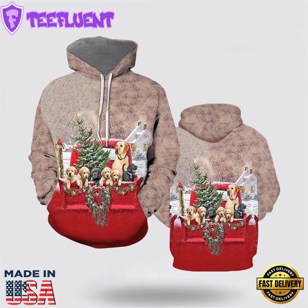 Labs in Old Red Truck Christmas All Over Print 3D Hoodie