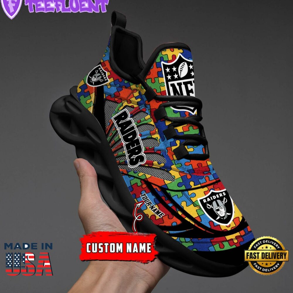 Las Vegas Raiders NFL Autism Clunky Max Soul Shoes Personalized