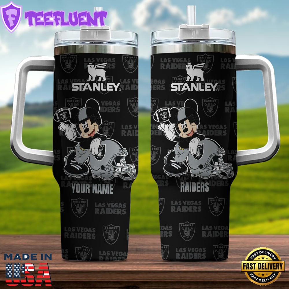 Las Vegas Raiders NFL Mickey Mouse Custom Stanley Quencher 40oz Stainless Steel Tumbler With Handle