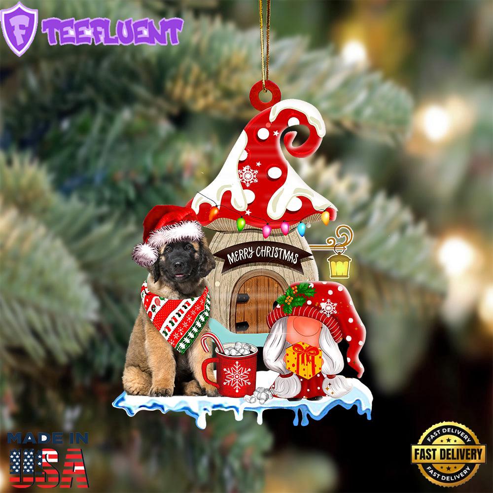 Leonberger With Mushroom House Christmas Ornament, Gift For Christmas