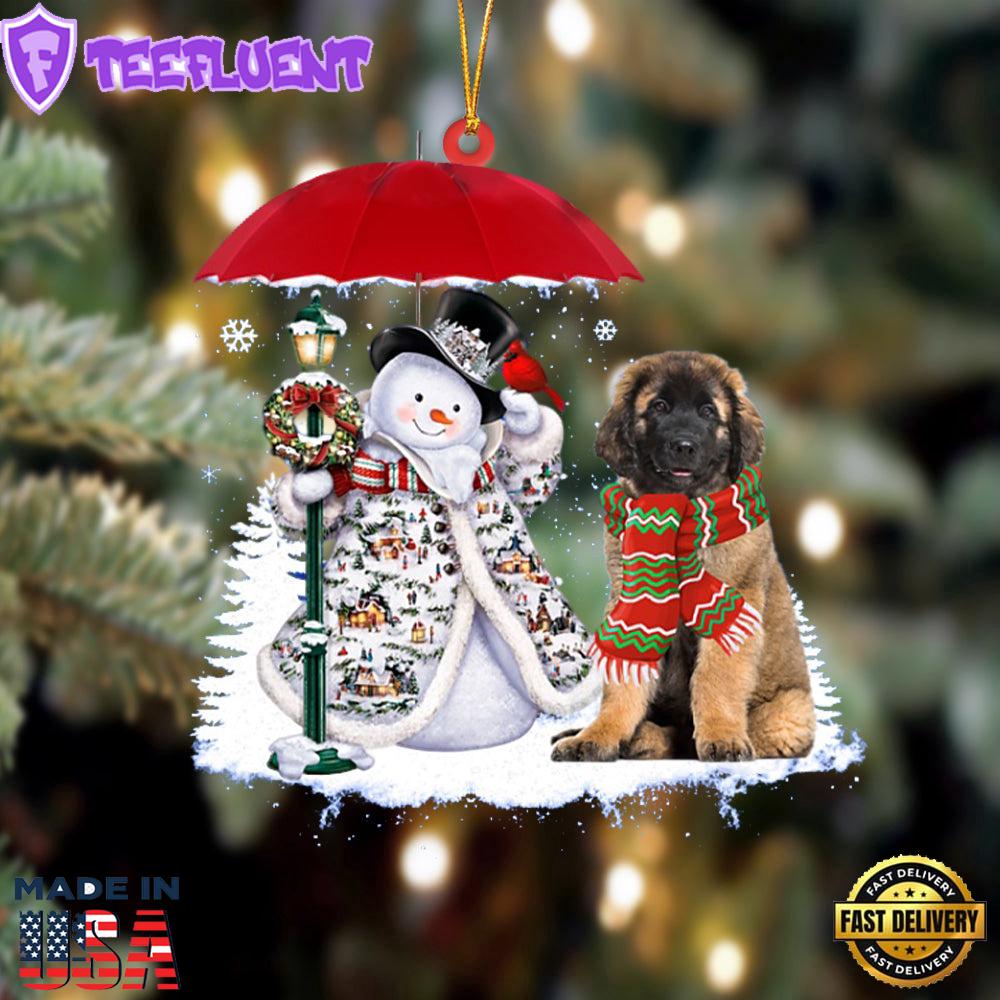 Leonberger With Snowman Christmas Ornament, Gift For Christmas
