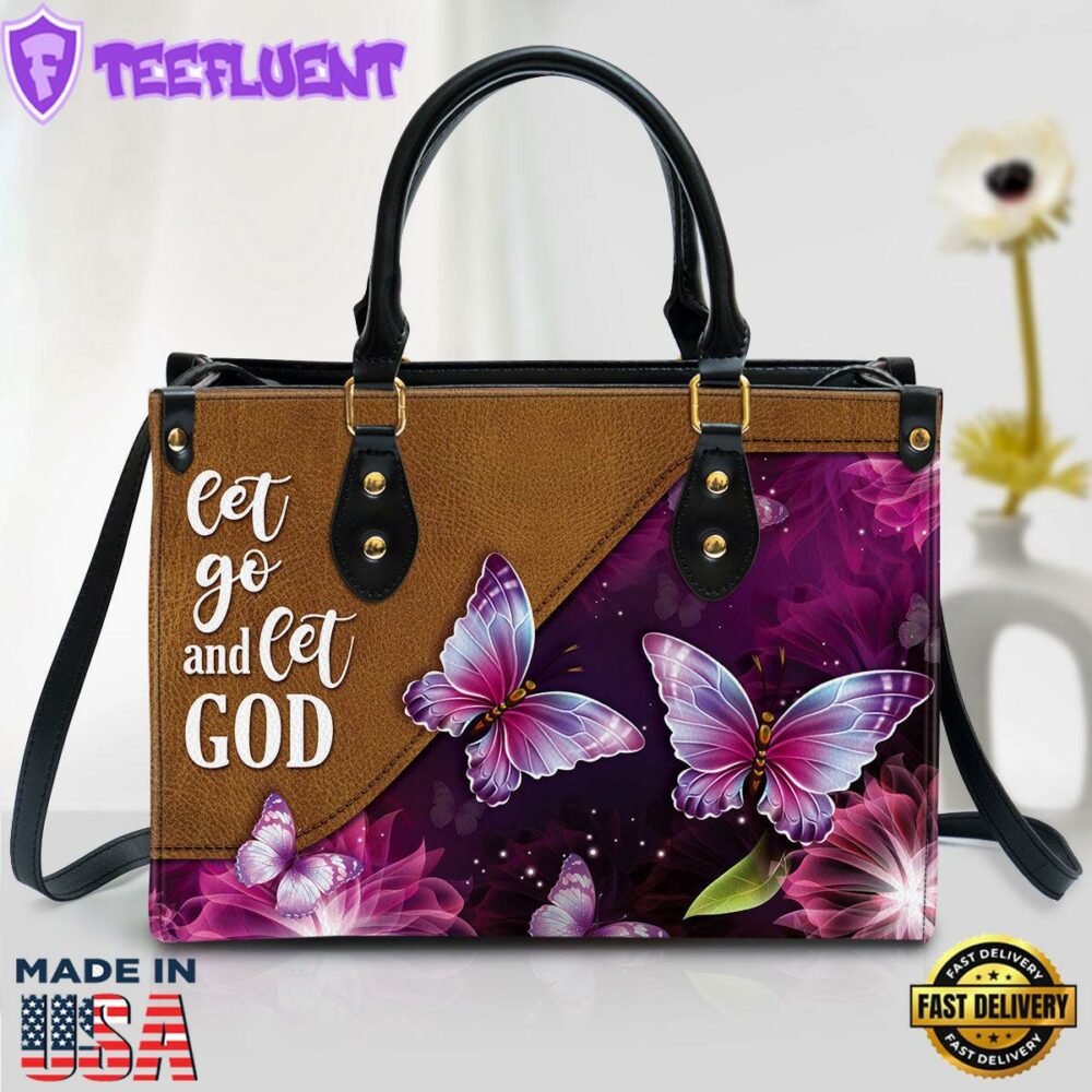 Let Go And Let God Pretty Butterfly Leather Handbag Christ Gifts Leather Bags