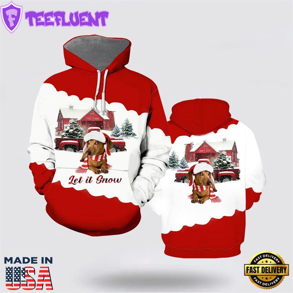 Let It Snow Dachshund Dog Christmas All Over Print 3D Hoodie