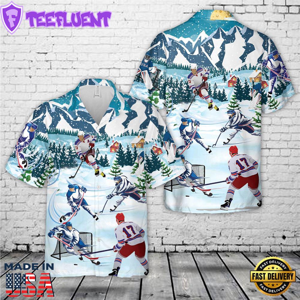 Let’S Play Ice Hockey Christmas Hawaiian Shirt