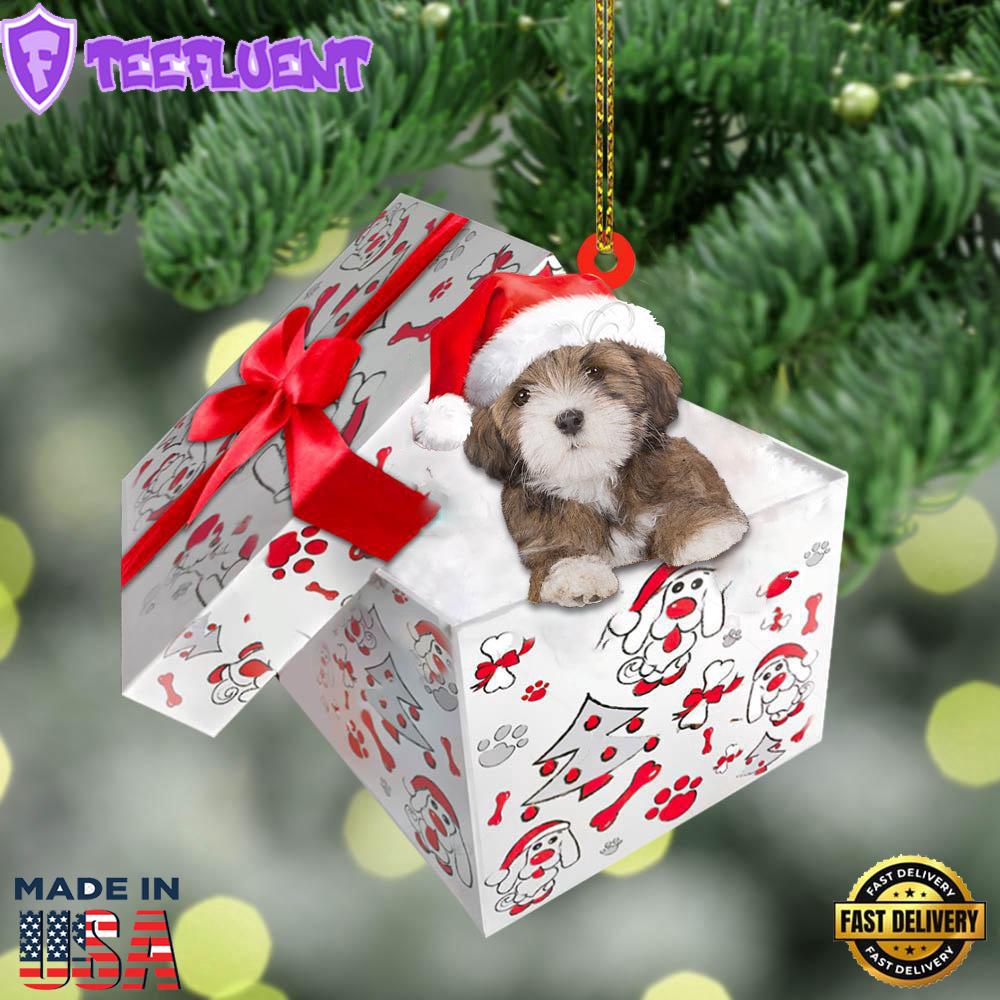 Lhasa-Apso In Gift Box Christmas Ornament, Gift For Christmas