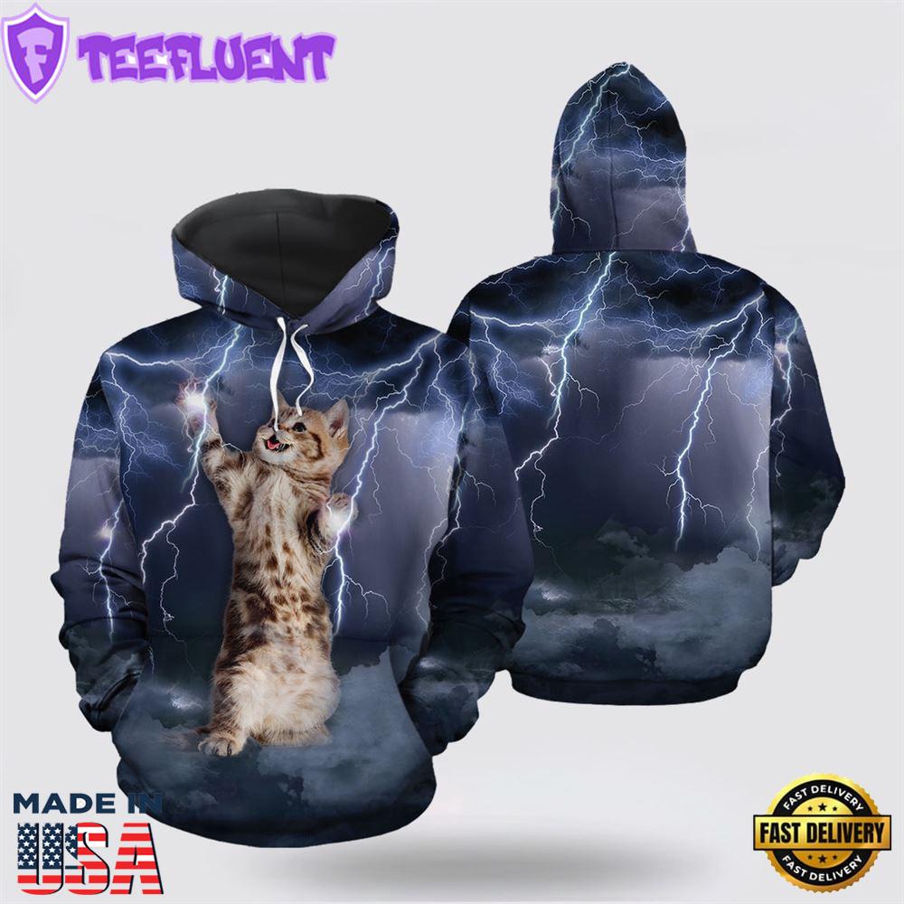 Lightning Cat All Over Print 3D Hoodie For Men And Women
