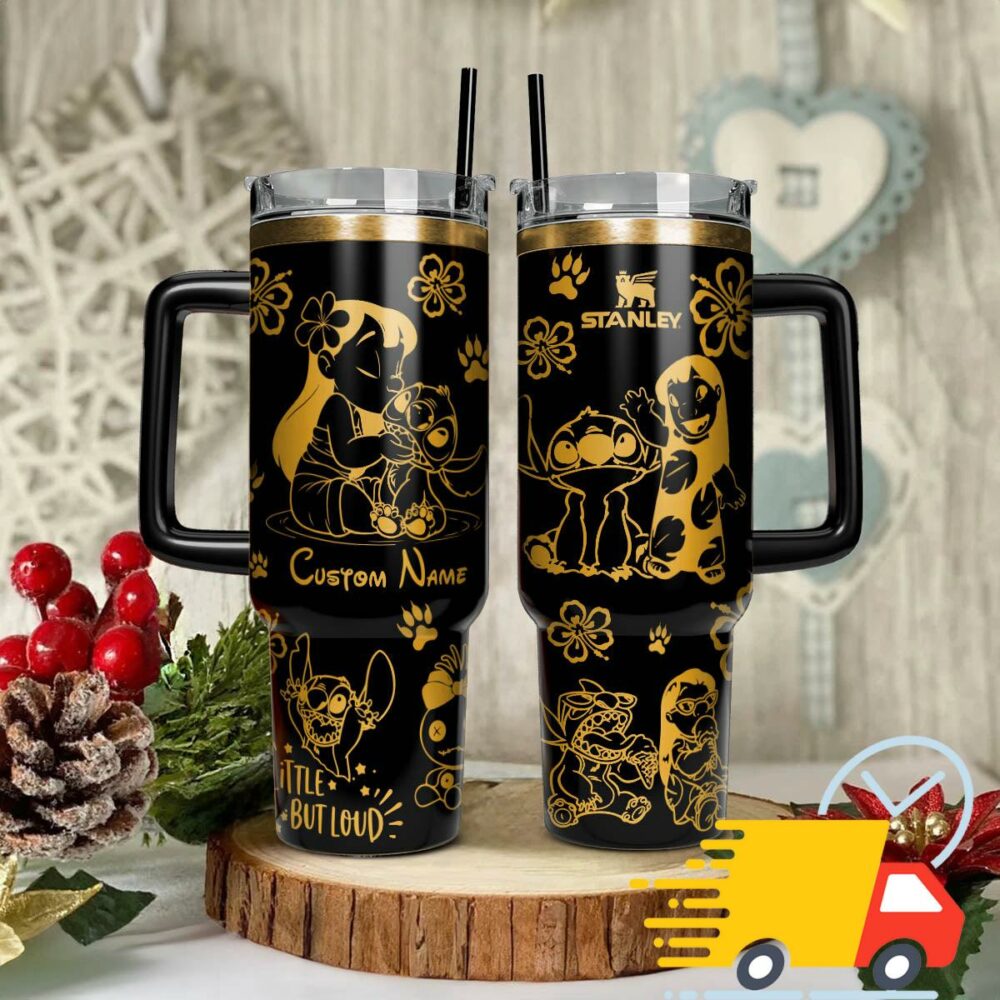 Lilo And Stitch Cartoon Custom Stanley Quencher 40oz Stainless Steel Tumbler With