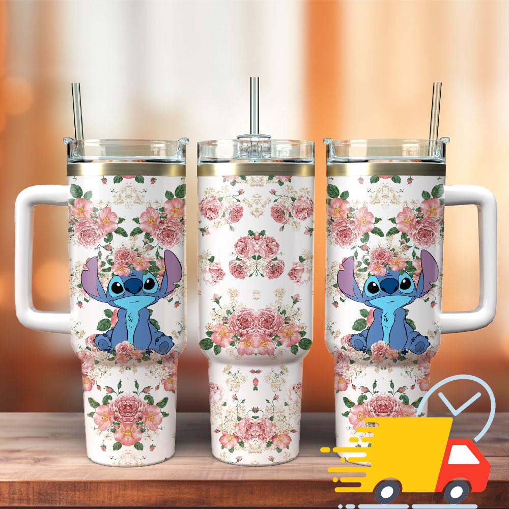 Lilo and Stitch Disney Cartoon Custom Stanley Quencher 40oz Stainless Steel Tumbler With Handle