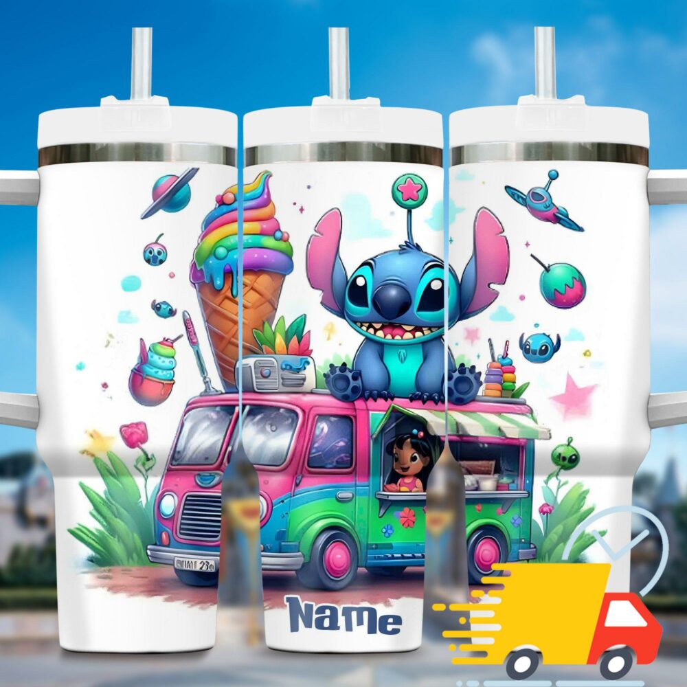 Lilo and Stitch Summer Cartoon Custom Stanley Quencher 40oz Stainless Steel Tumbler With Handle