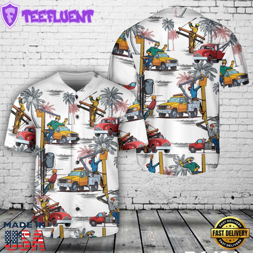 Lineman With Bucket Truck Baseball Jersey