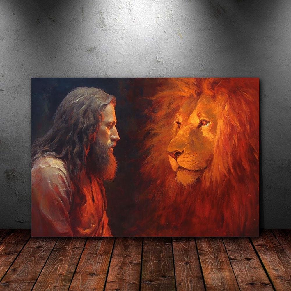 Lion and Jesus in Perfect Unity Canvas Poster Wall Art
