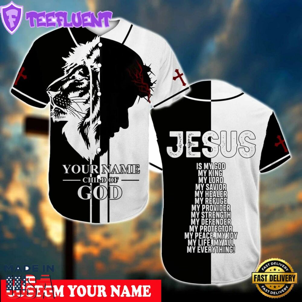 Lion God Black White Jesus Is My God Custom Baseball Jersey