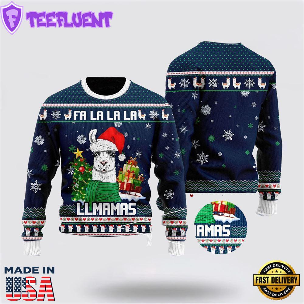 Llama Christmas Hat Ugly Christmas Sweater