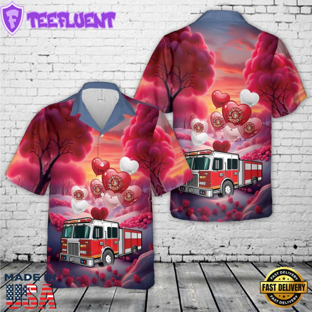 Loads Of Love Fire Truck Valentine Day Hawaiian Shirt