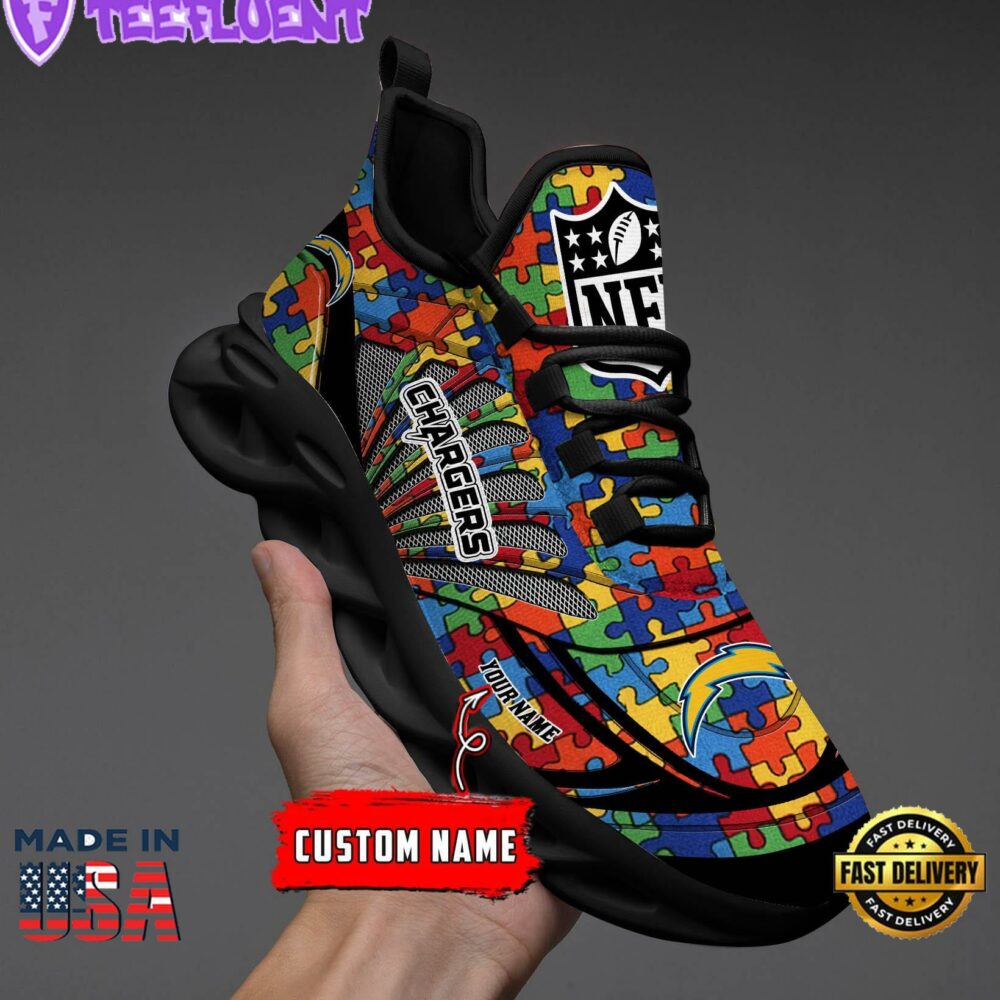 Los Angeles Chargers NFL Autism Clunky Max Soul Shoes Personalized