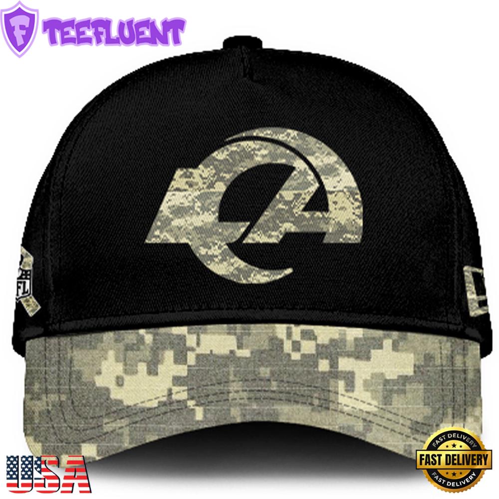 Los Angeles Rams 2024 Salute to Service Club Black Camo Cap Gift For Veteran