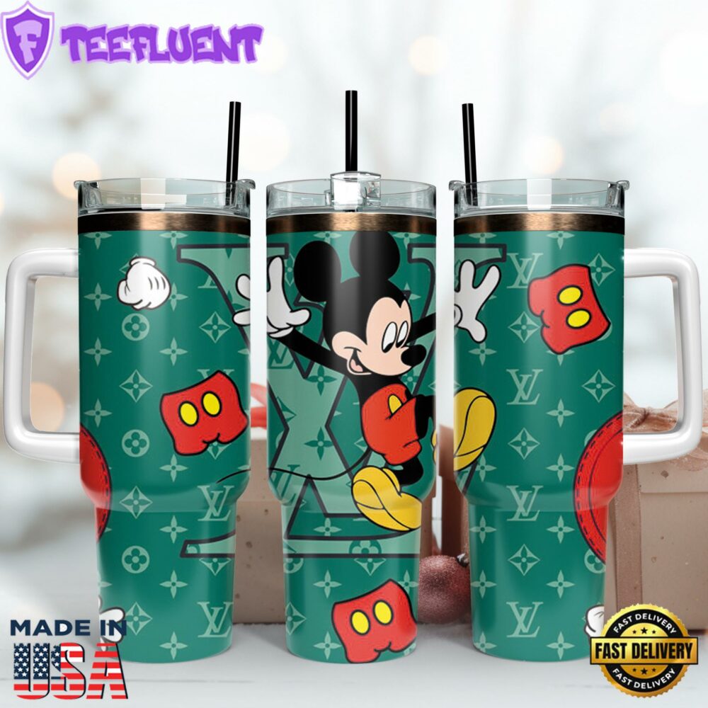 Louis Vuitton Mickey Mouse Custom Stanley Quencher 40oz Stainless Steel Tumbler With Handle