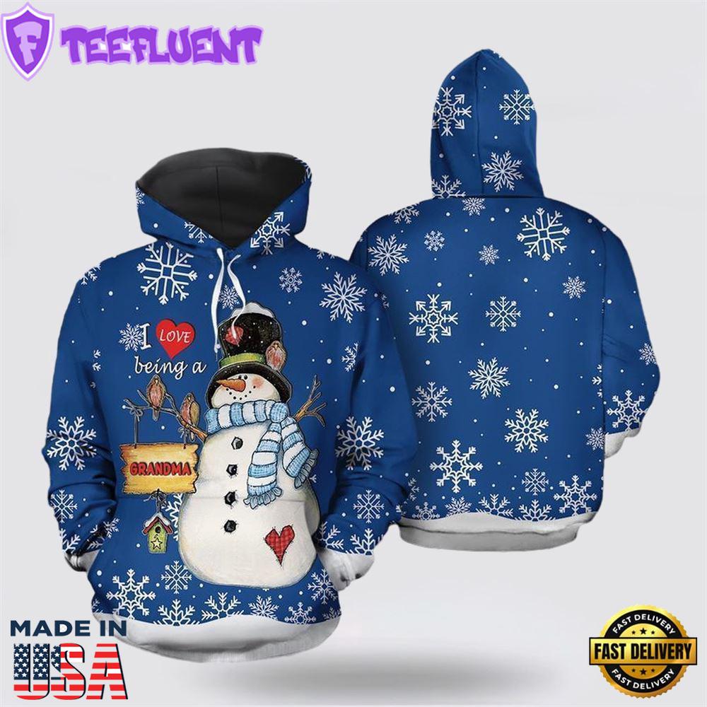 Love Being A Grandma Christmas Snowman All Over Print 3D Hoodie