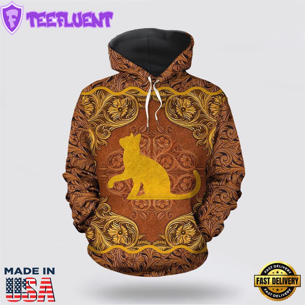 Love Cat Antique Golden All Over Print 3D Hoodie For Men And Women