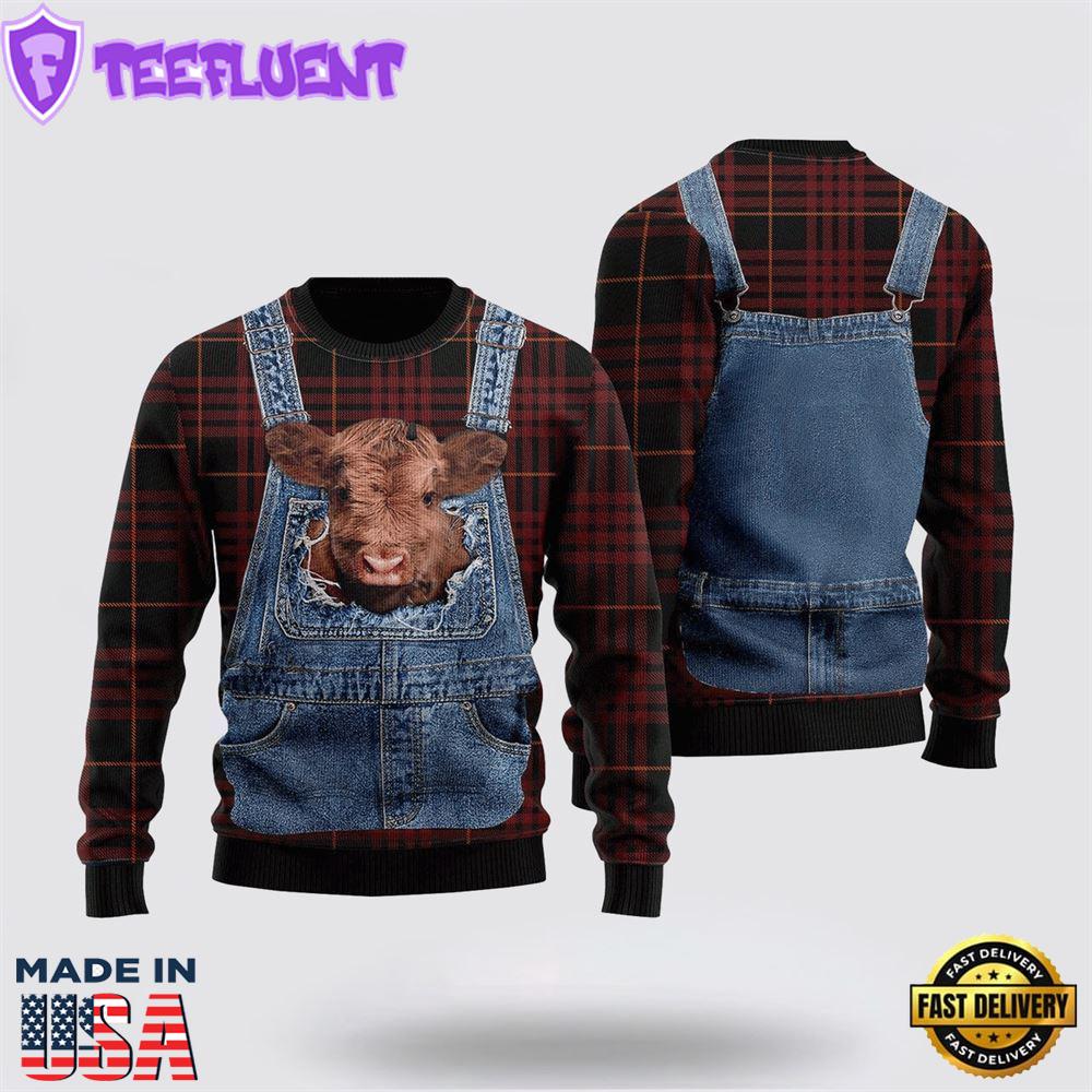 Love Cow Red Plaid Cute Ugly Christmas Sweater