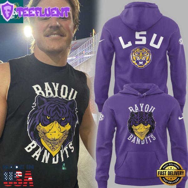 LSU Tigers Football Bayou Bandits Logo 2025 Season Purple Heart Hoodie