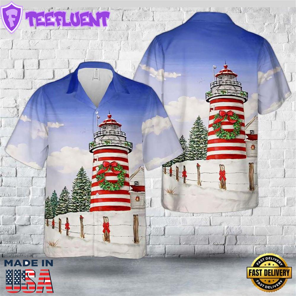 Lubec, Maine, West Quoddy Lighthouse Christmas Hawaiian Shirt