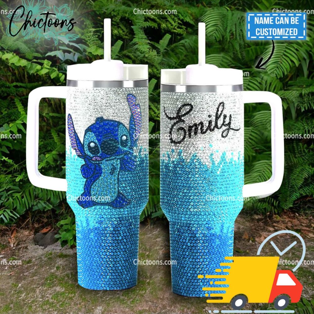 Luxe Rhinestone Bling Stitch Cartoon Custom Stanley Quencher 40oz Stainless Steel Tumbler