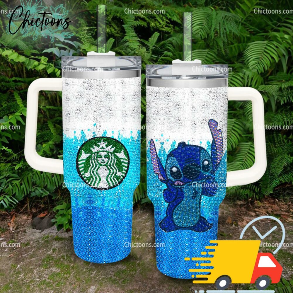 Luxe Rhinestone Bling Stitch Starbucks Cartoon Custom Stanley Quencher 40oz Stainless Steel Tumbler