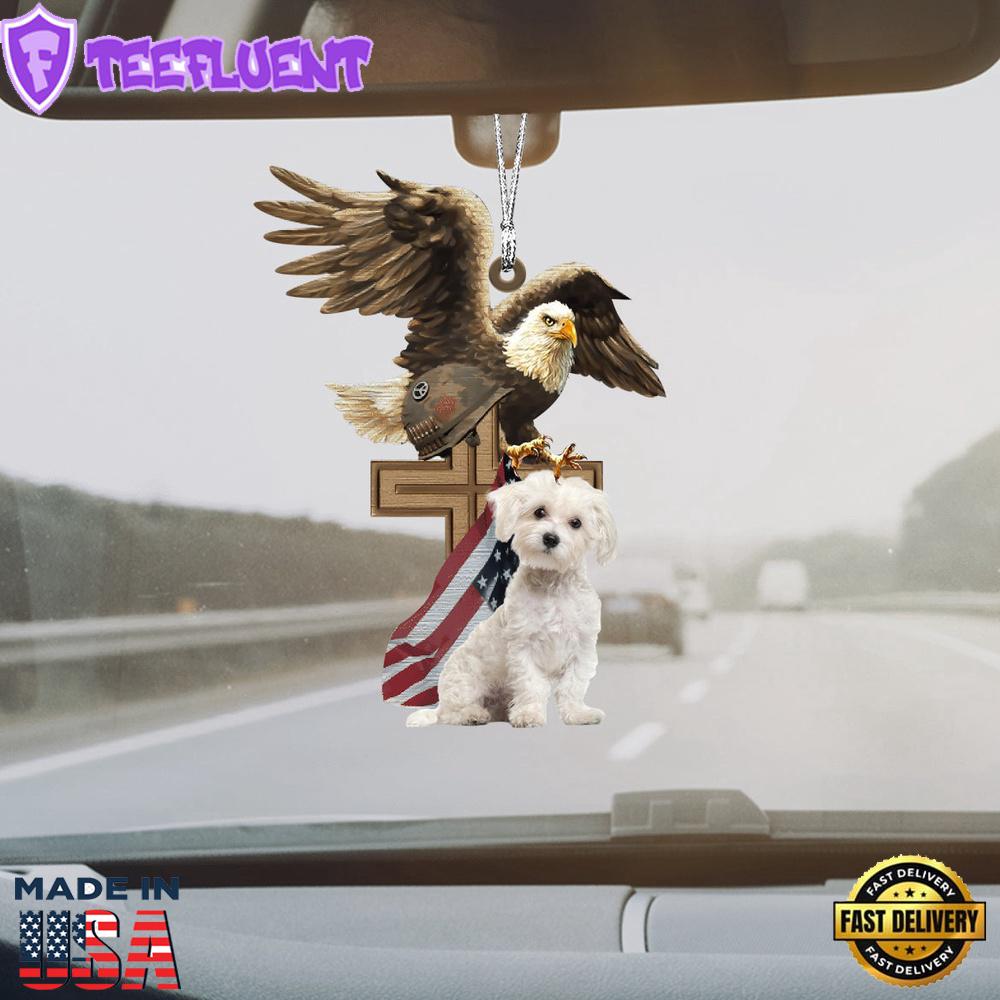 Maltese And Eagle American Flag Ornament, Gift For Christmas