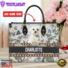 Maltese Dog Bior Leather Handbag With Flowers And Butterfly