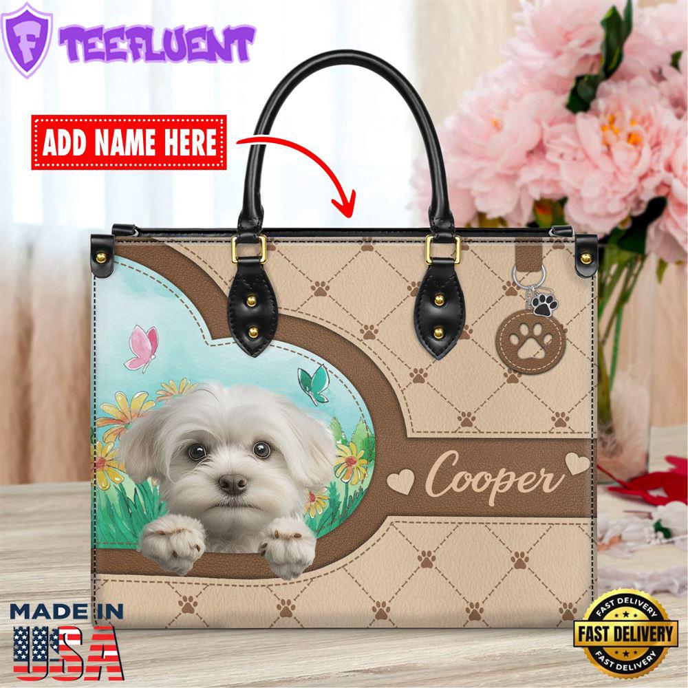 Maltese Dog Duccy Dog Lover Leather Handbag