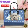 Maltese Dog Lover Leather Bag With Daisy Flowers