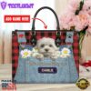 Maltese Dog This Human Belongs To Leather Handbag