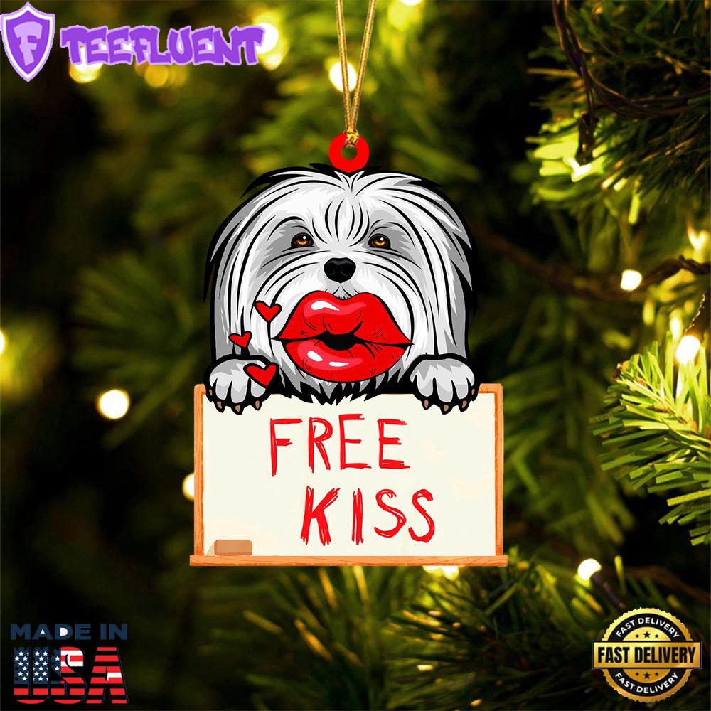 Maltese Free Kiss Christmas Ornament, Gift For Christmas