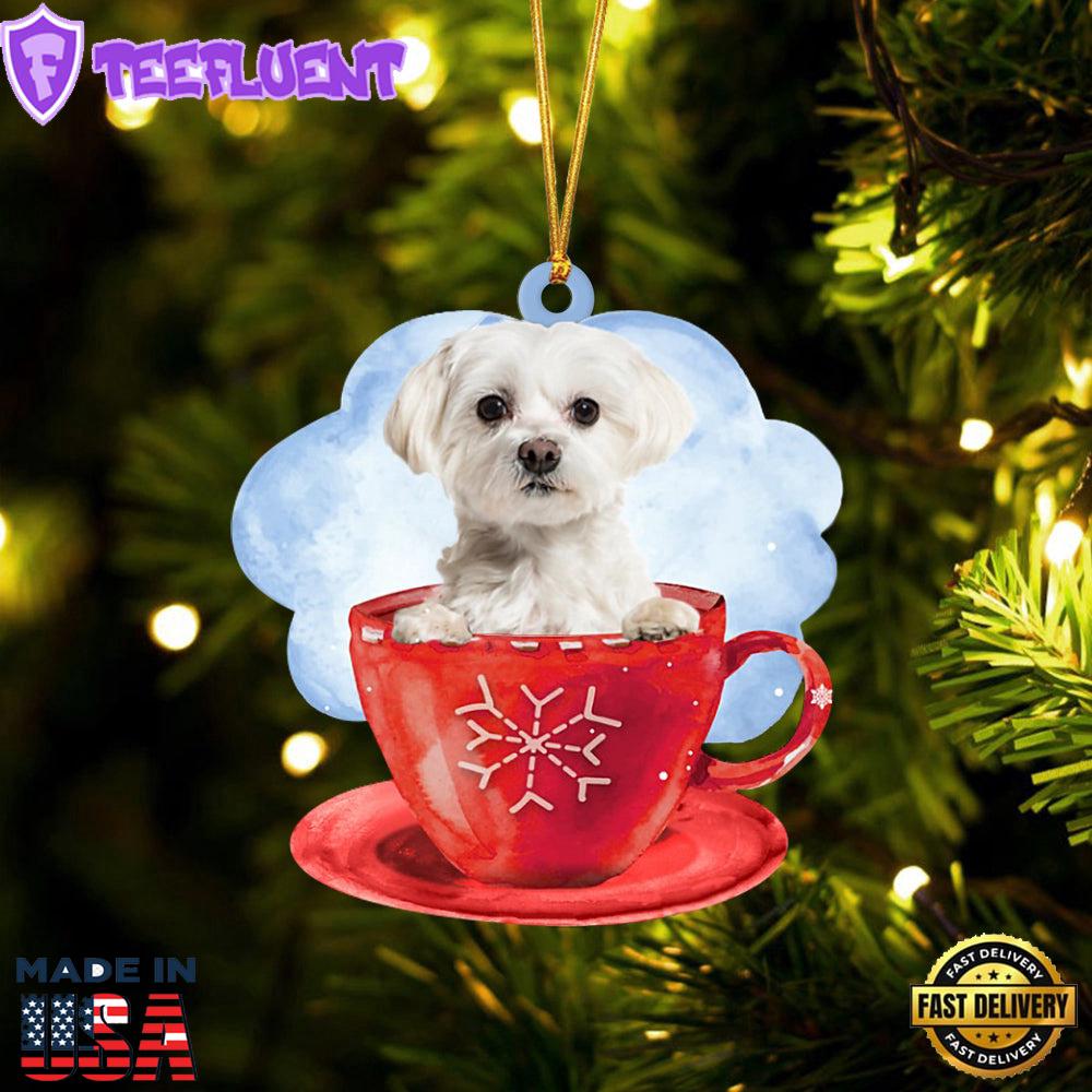Maltese On The Cup Christmas Ornament, Gift For Christmas