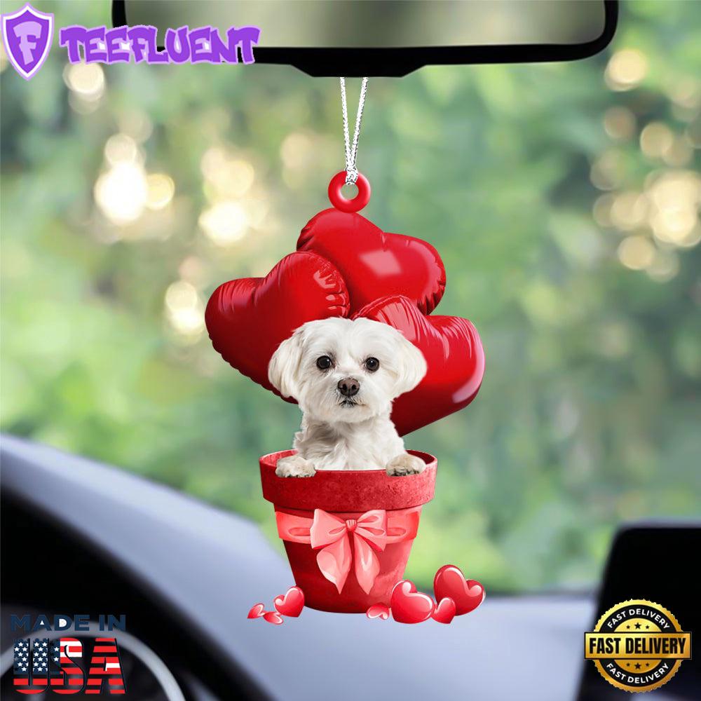 Maltese Red Heart Balloon Ornament, Gift For Christmas