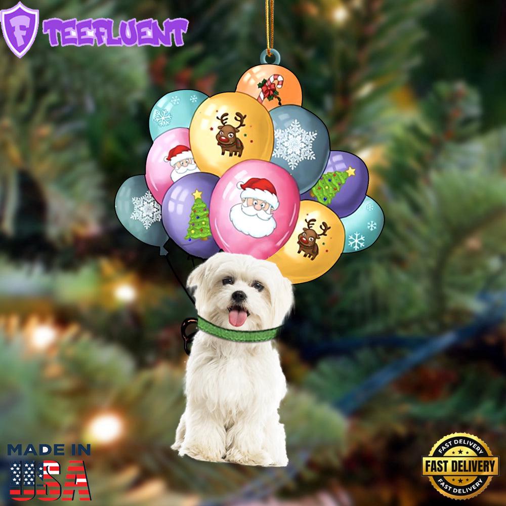 Maltese With Balloons Christmas Ornament, Gift For Christmas