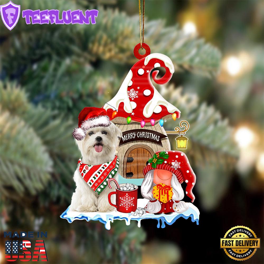 Maltese With Mushroom House Christmas Ornament, Gift For Christmas