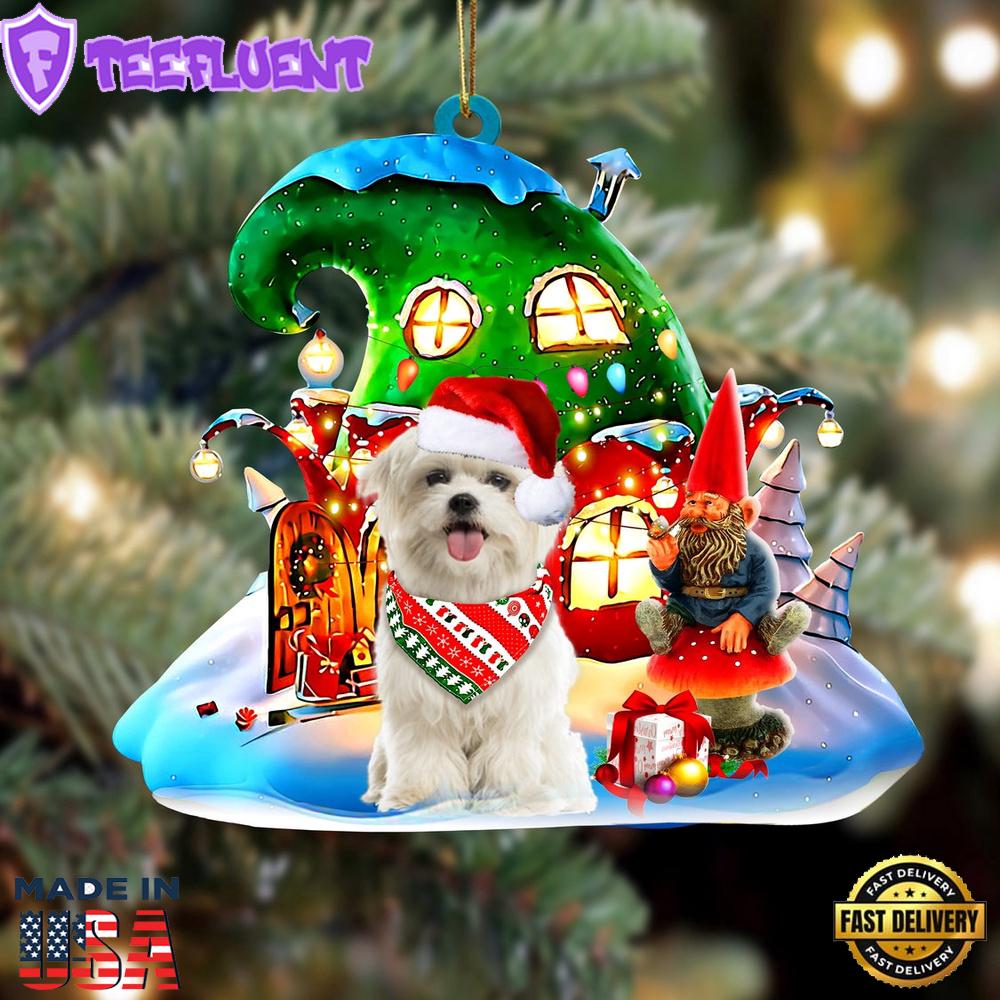Maltese With Rudolph's House Christmas Ornament, Gift For Christmas