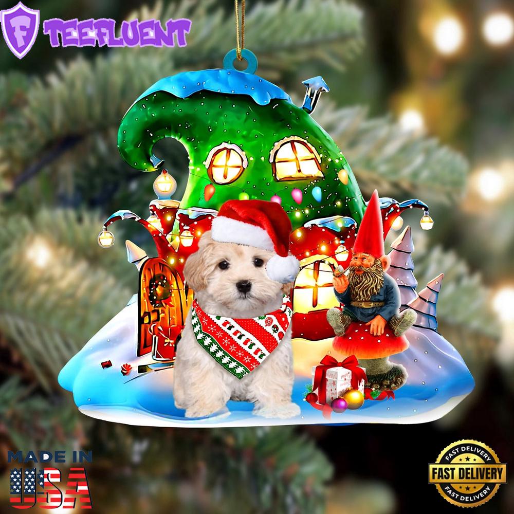 Maltipoo With Rudolph's House Christmas Ornament, Gift For Christmas