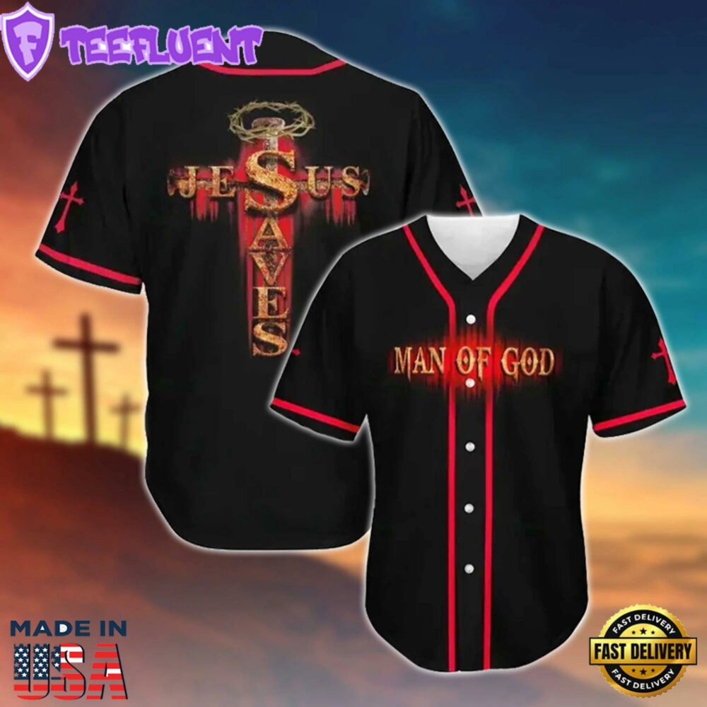 Man Of God Jesus Saves Printed 3D Baseball Jersey For Men and Women