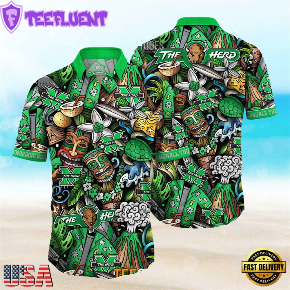 Marshall Thundering Herd Ncaa Mens Floral Special Design Hawaiian Shirt